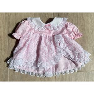 Vintage Allison Ann Dress Size 6 Mo Pink & White Lace Ruffle Trim Style 183317